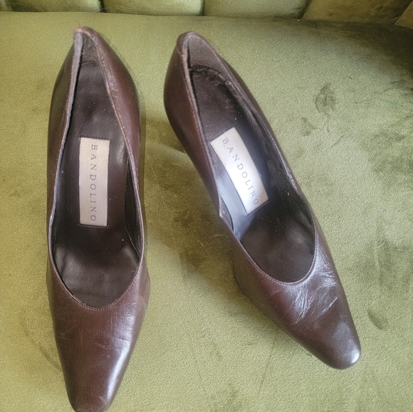 Misses sz 7.5 Bandolino Brown Leather Pumps High Heel Shoes - Picture 4 of 6